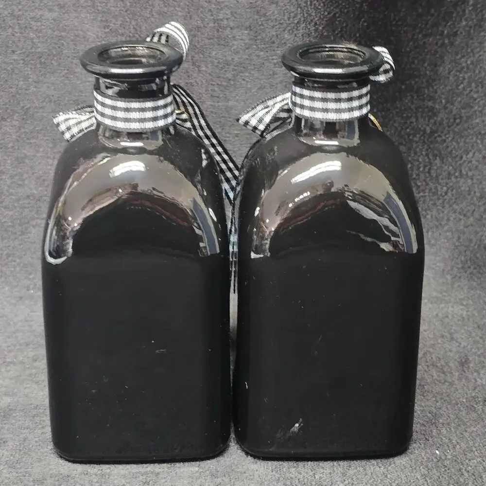 Country Mini Bud Vase Black Bottle Checkered Ribbon with Key & Heart Charms
